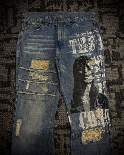 In The Attic Distressed Graphic Bootcut Jeans
