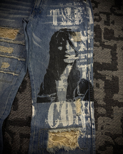 In The Attic Distressed Graphic Bootcut Jeans