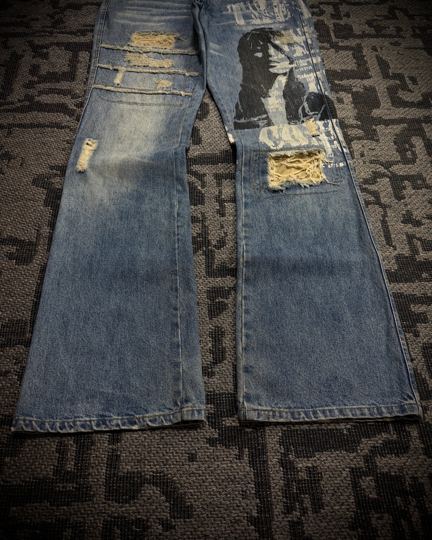 In The Attic Distressed Graphic Bootcut Jeans