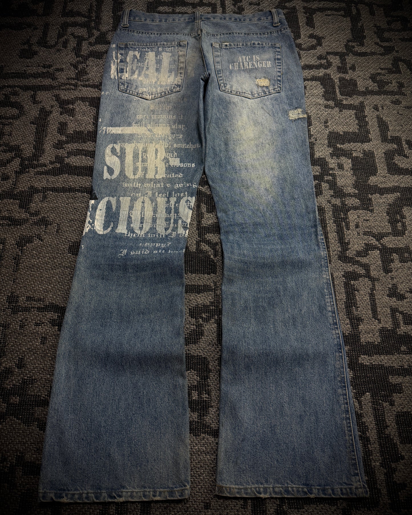 In The Attic Distressed Graphic Bootcut Jeans