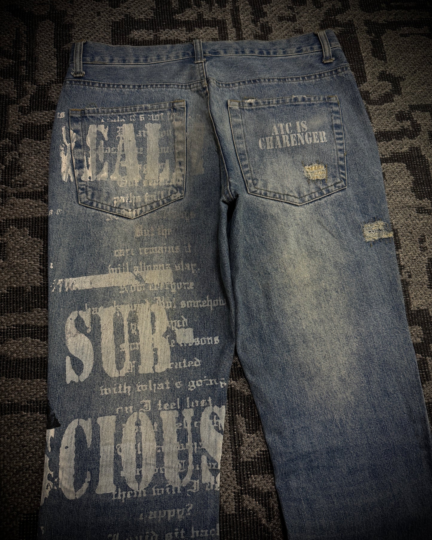 In The Attic Distressed Graphic Bootcut Jeans