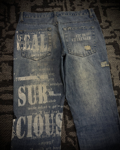 In The Attic Distressed Graphic Bootcut Jeans