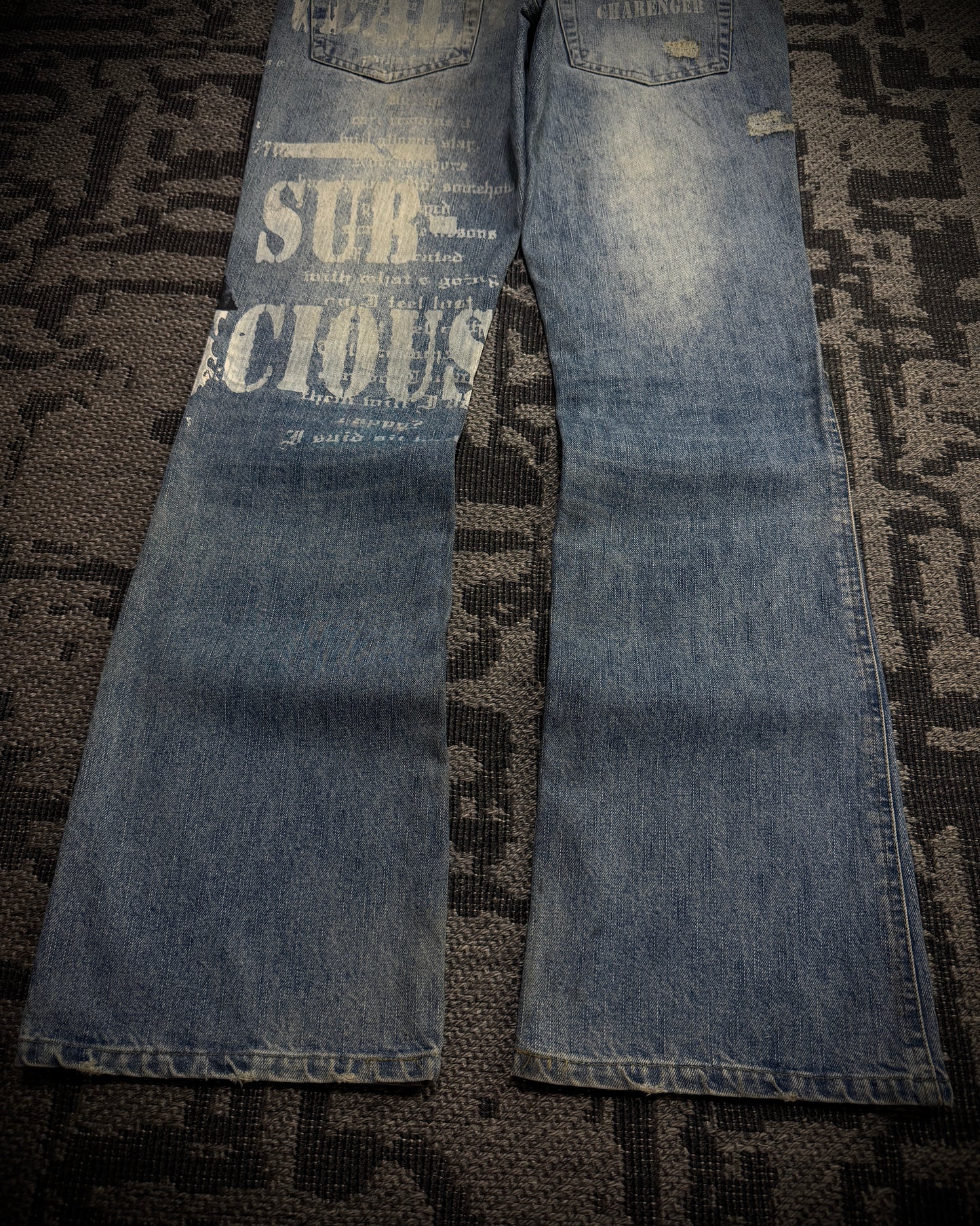 In The Attic Distressed Graphic Bootcut Jeans