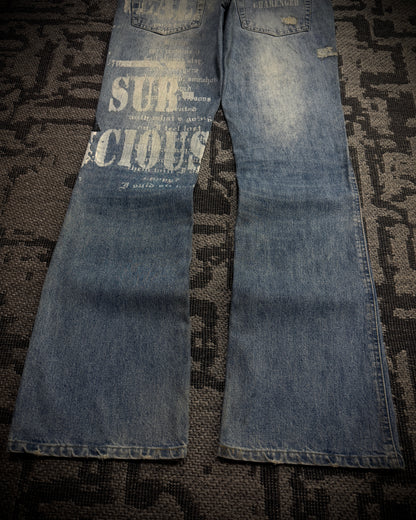 In The Attic Distressed Graphic Bootcut Jeans