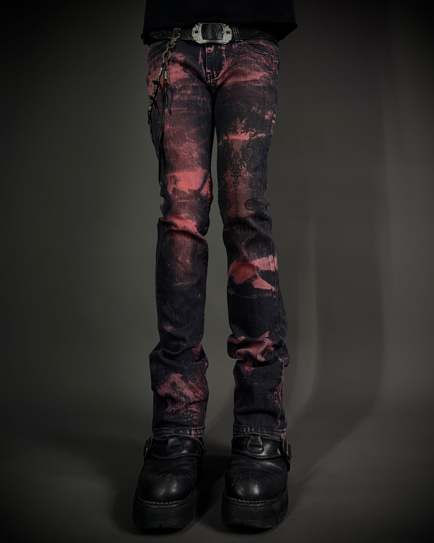 Sixh Bloodwash Gothic Print Denim