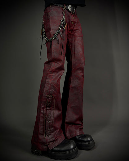 (for offer)Tornado Mart Coated Deep Red Flared Pants