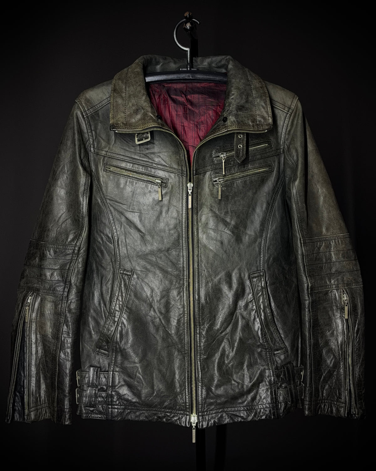 Atelier Sab Men Faded Buffalo Leather Biker Jacket