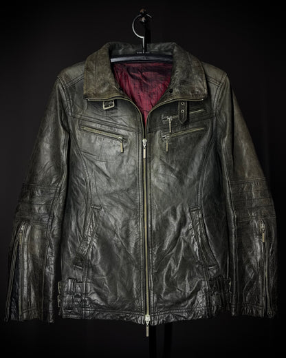 Atelier Sab Men Faded Buffalo Leather Biker Jacket