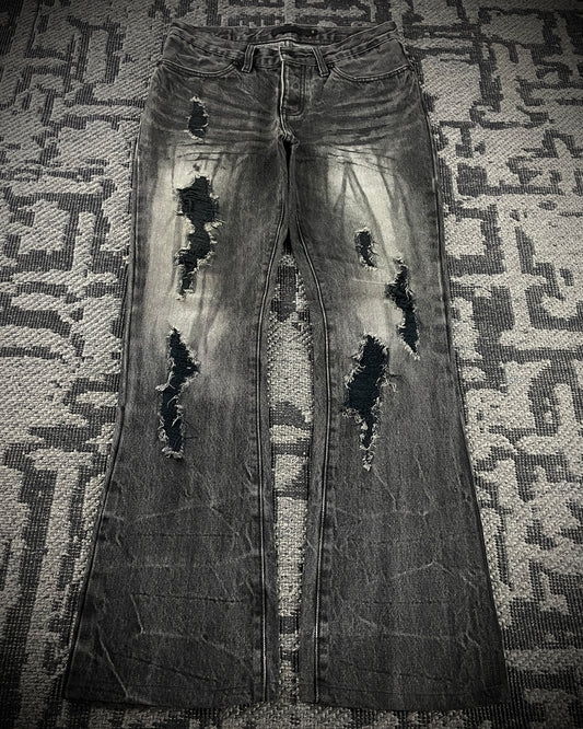 Fuga Waxed Distressed Flared Denim