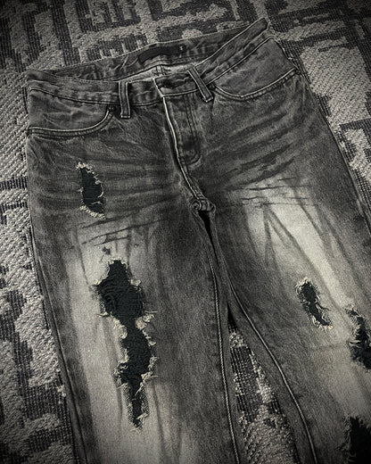 Fuga Waxed Distressed Flared Denim