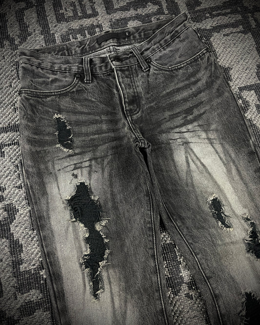 Fuga Waxed Distressed Flared Denim