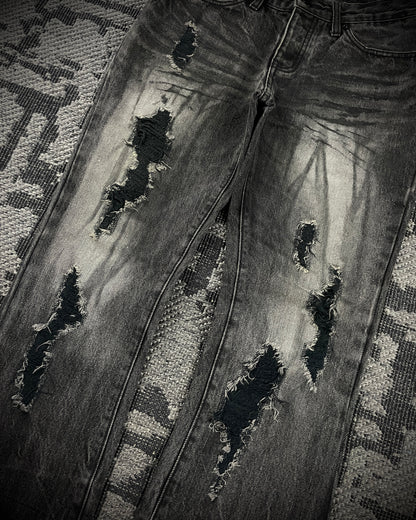 Fuga Waxed Distressed Flared Denim