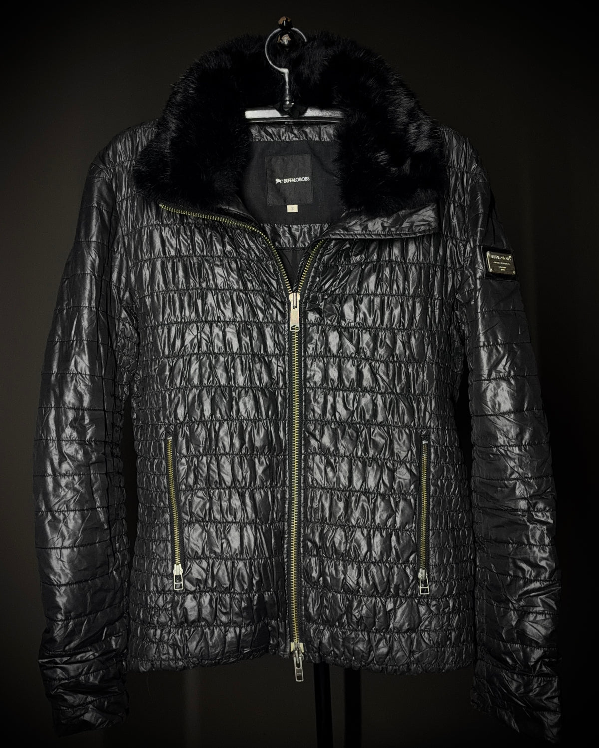 Buffalo Bobs Glossy Crinkled Rabbit Fur Collar Jacket