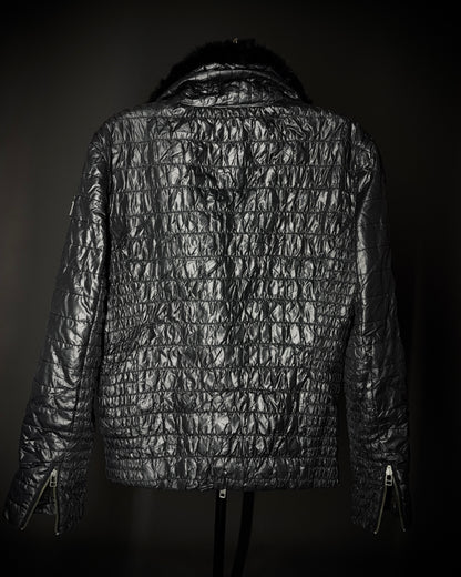 Buffalo Bobs Glossy Crinkled Rabbit Fur Collar Jacket