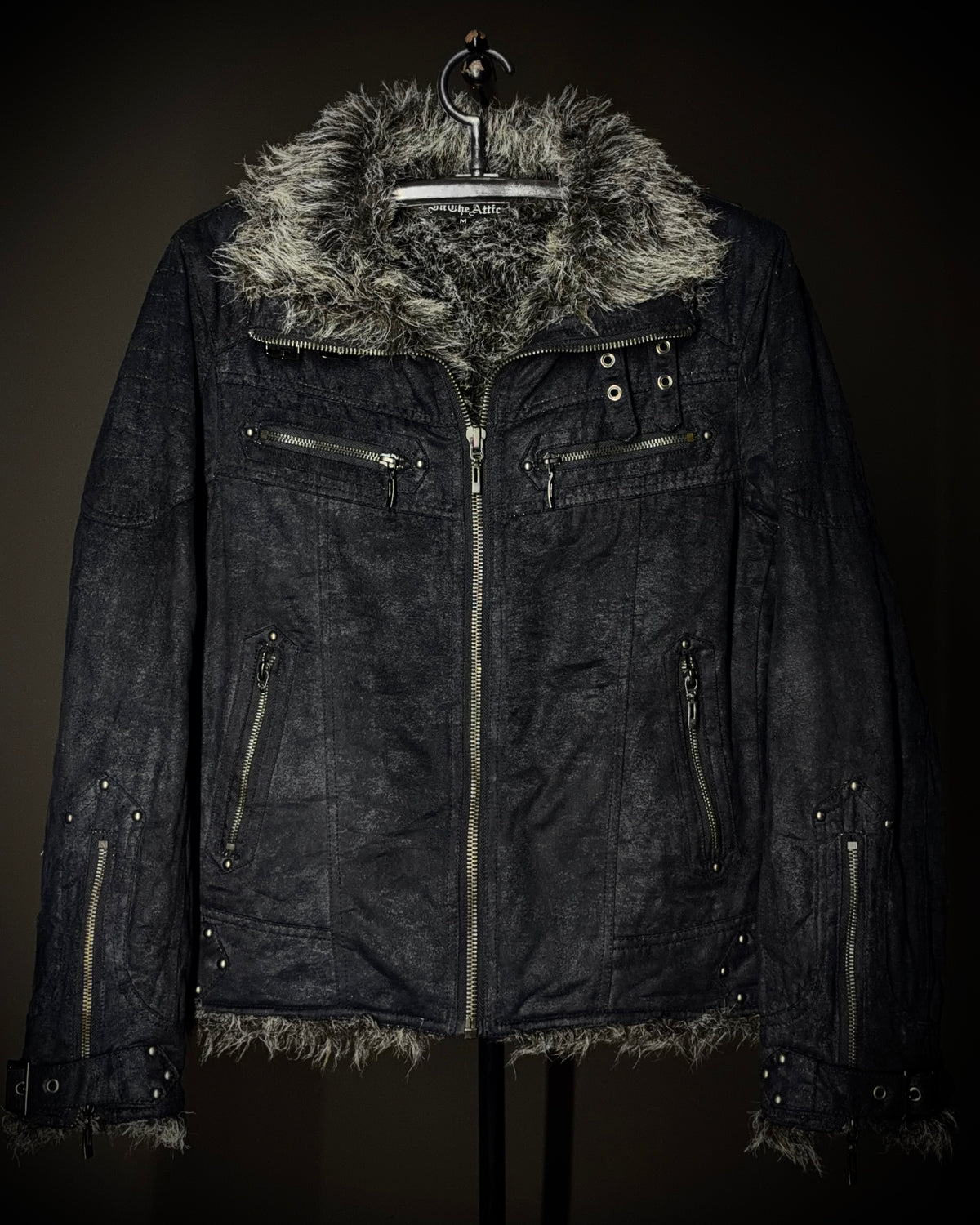 In the Attic Glossy Faux Fur Biker Jacket