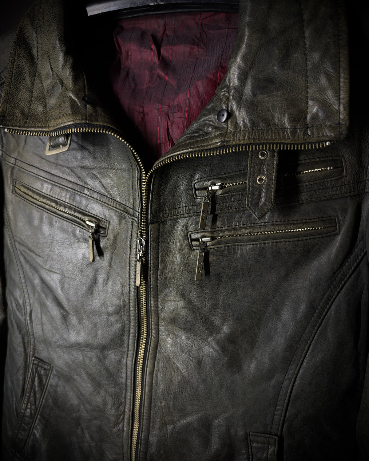 Atelier Sab Men Faded Buffalo Leather Biker Jacket
