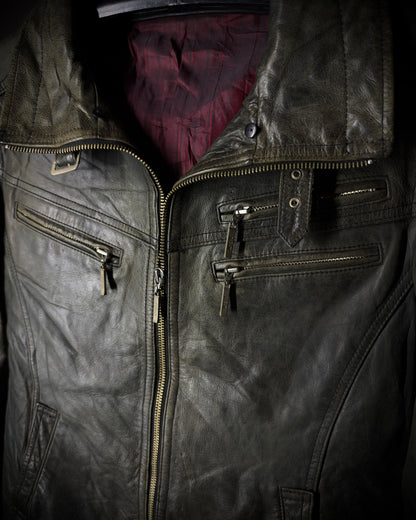 Atelier Sab Men Faded Buffalo Leather Biker Jacket