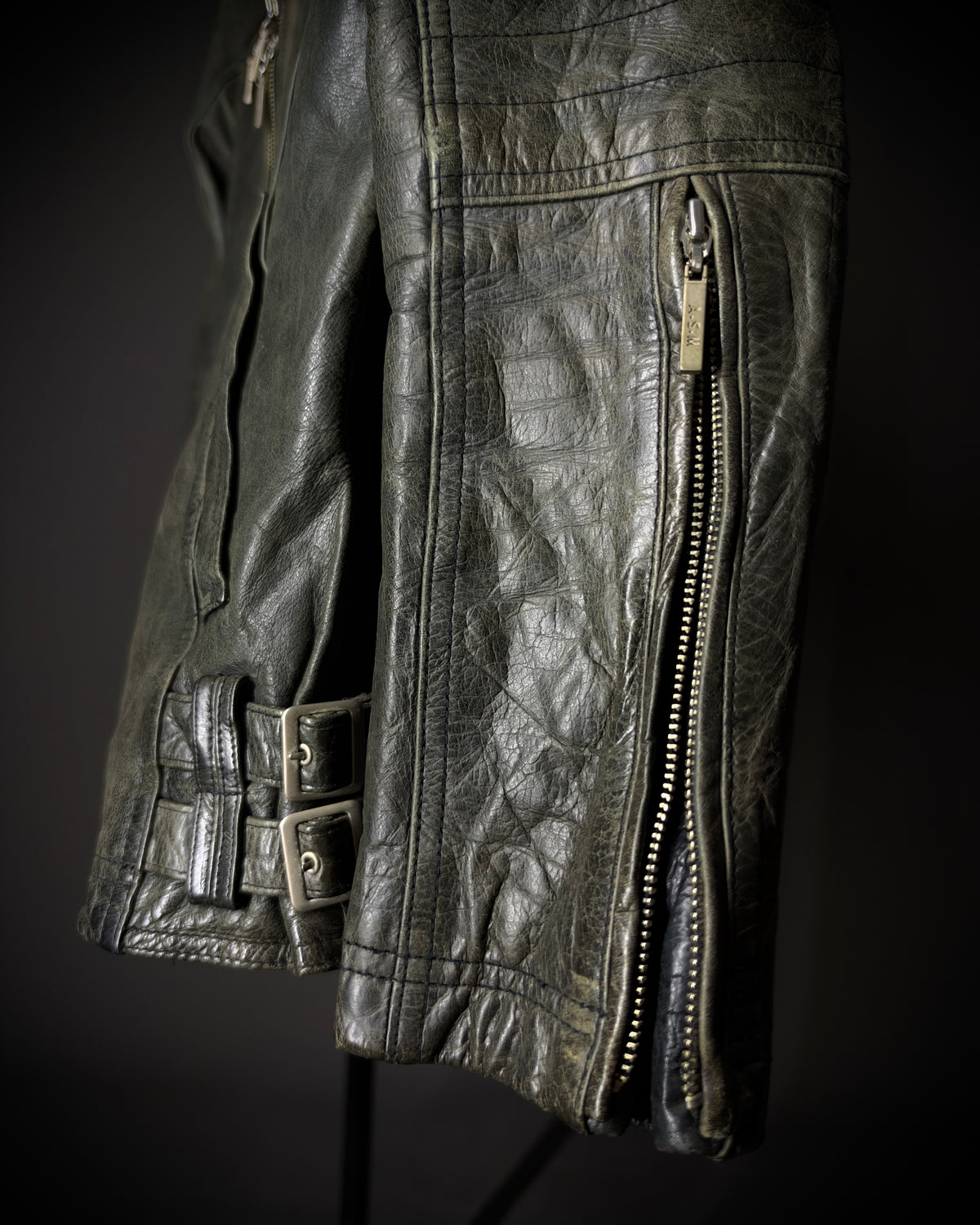 Atelier Sab Men Faded Buffalo Leather Biker Jacket