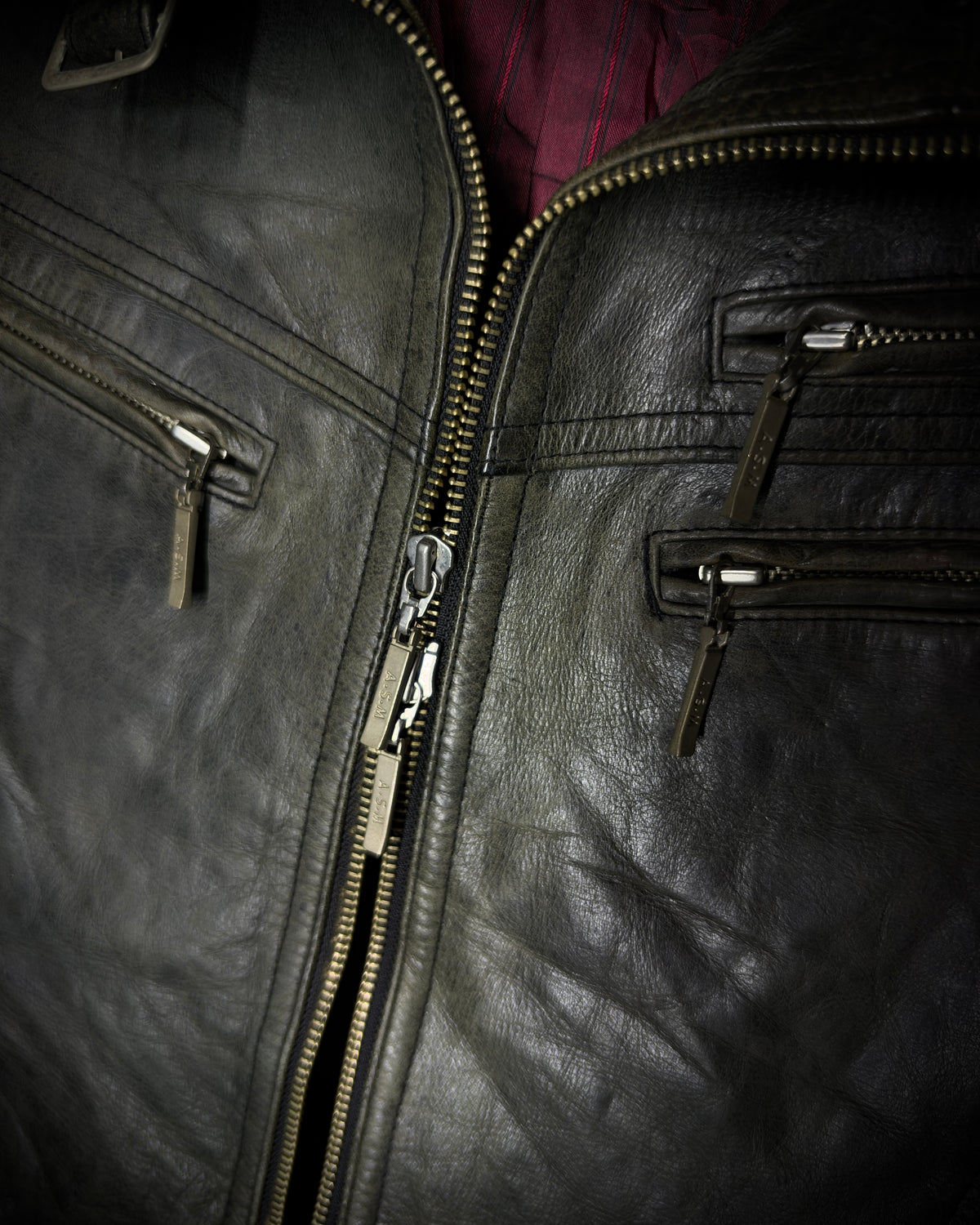 Atelier Sab Men Faded Buffalo Leather Biker Jacket