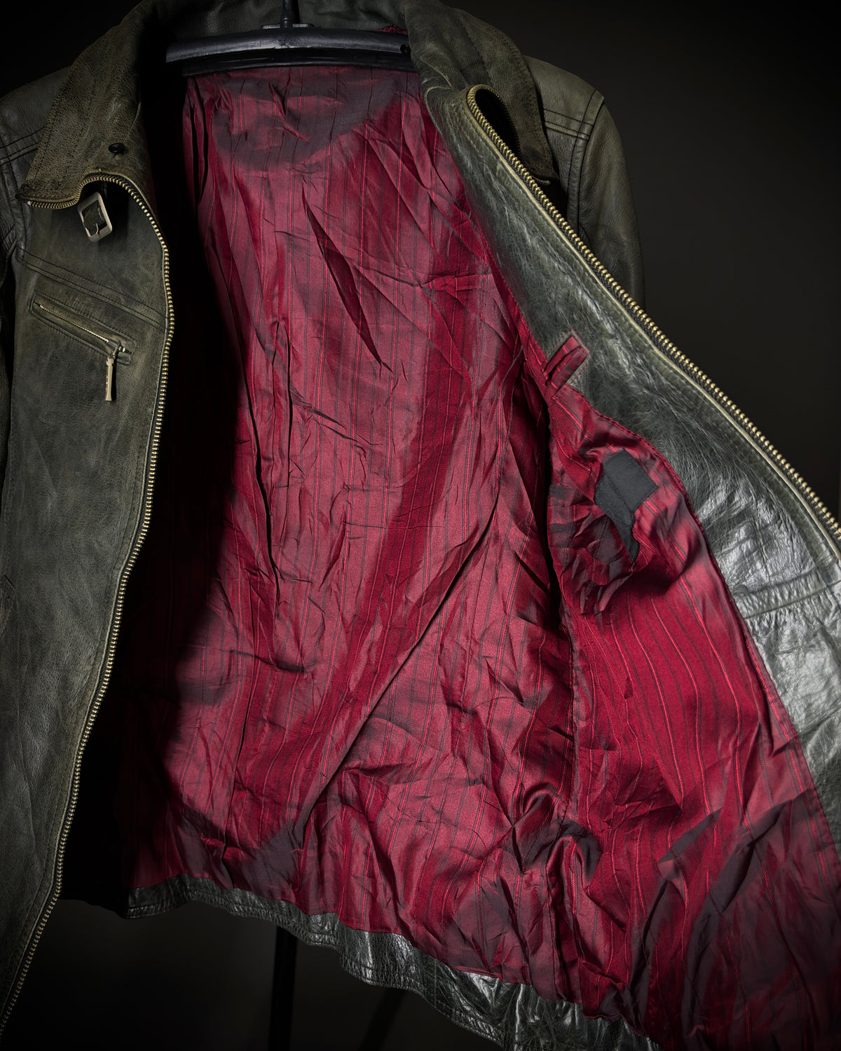 Atelier Sab Men Faded Buffalo Leather Biker Jacket