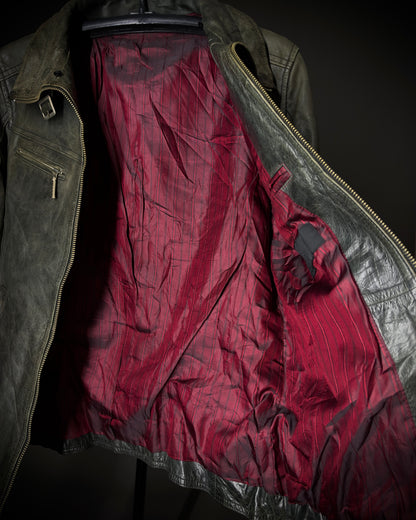 Atelier Sab Men Faded Buffalo Leather Biker Jacket