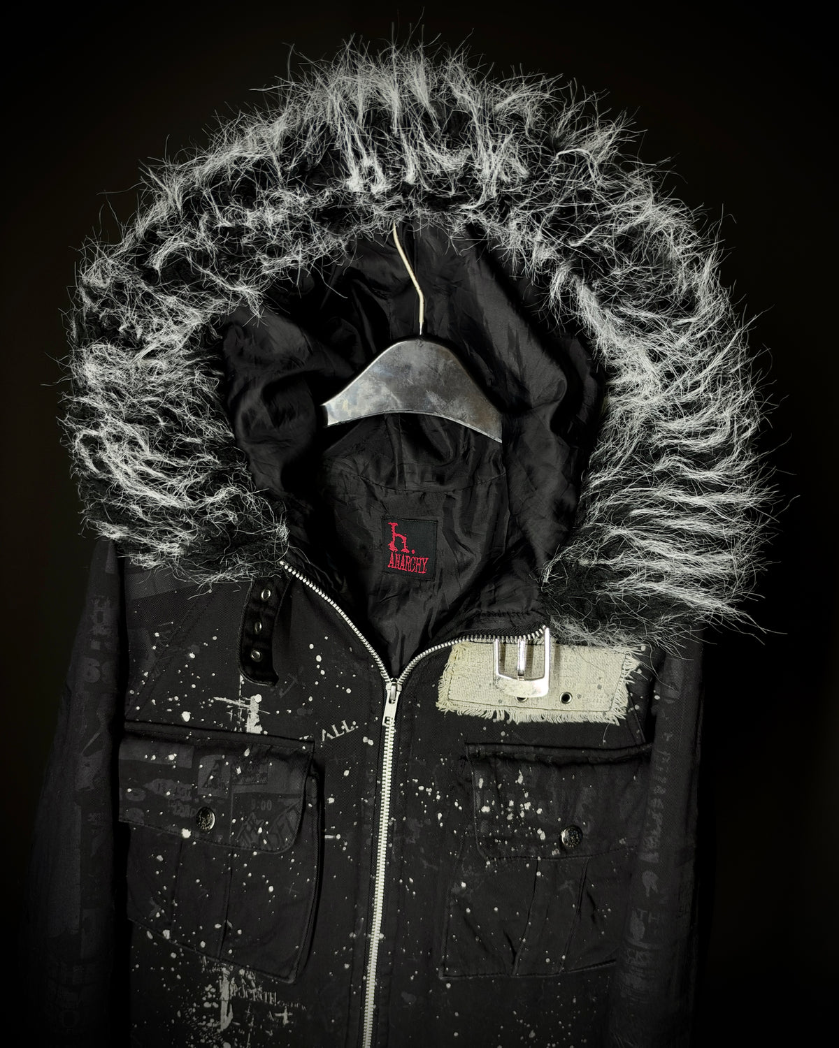 H.NAOTO H.ANARCHY Graphic Fur Hooded Jacket