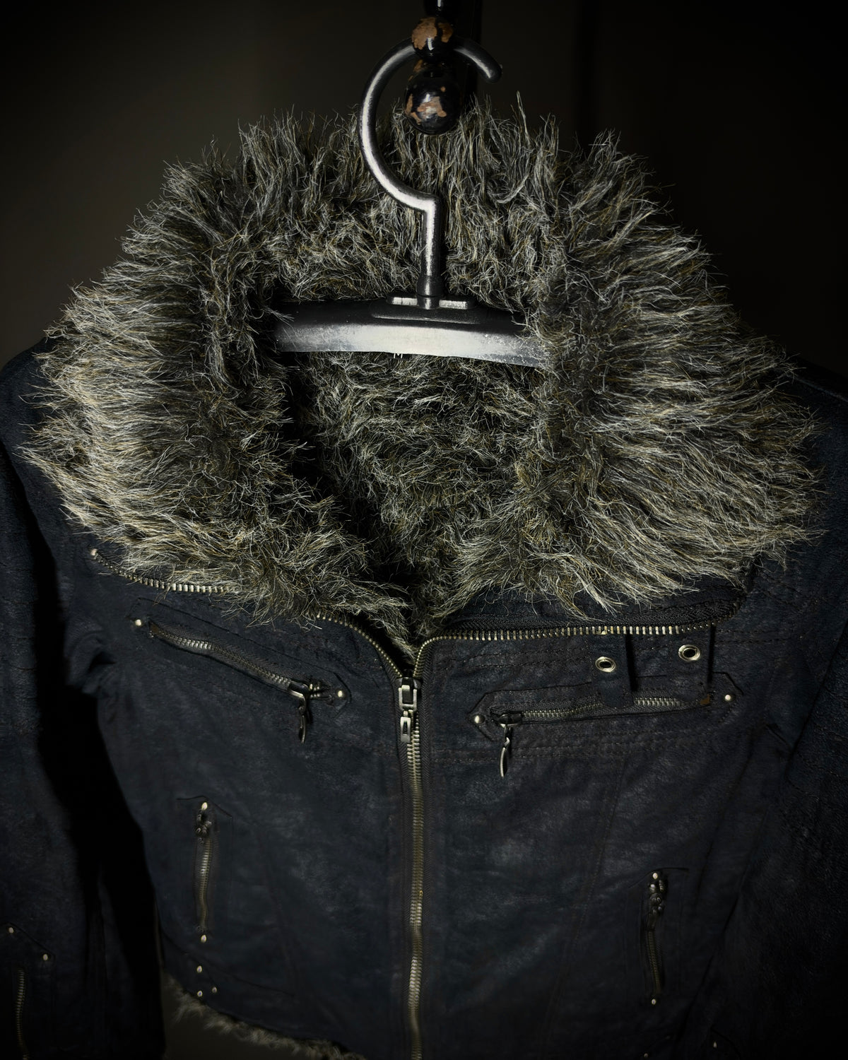 In the Attic Glossy Faux Fur Biker Jacket