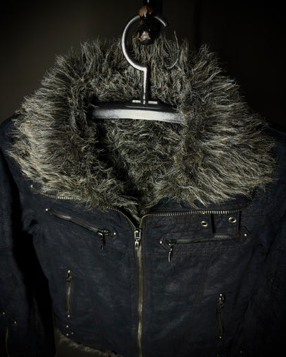 In the Attic Glossy Faux Fur Biker Jacket