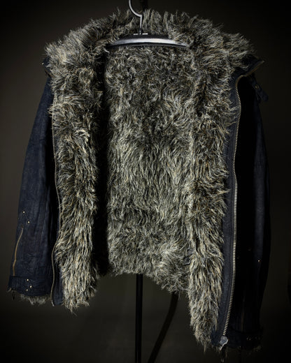 In the Attic Glossy Faux Fur Biker Jacket