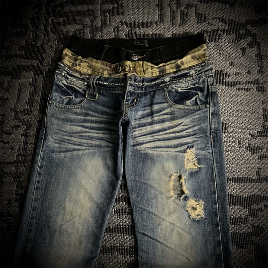 Midas Triple Waist Distressed Flared Jeans