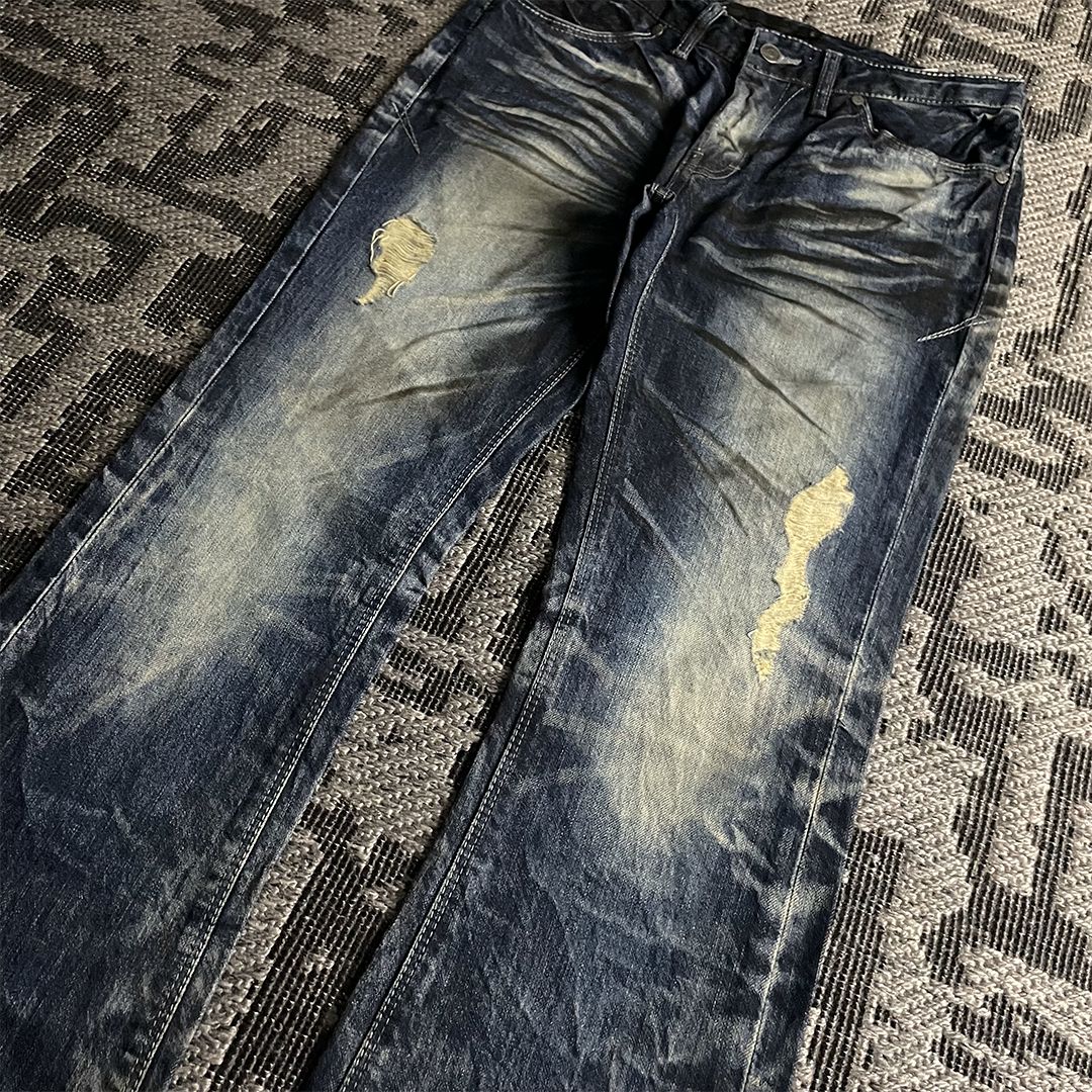 FUGA Whiskered Faded Distressed Flared Jeans