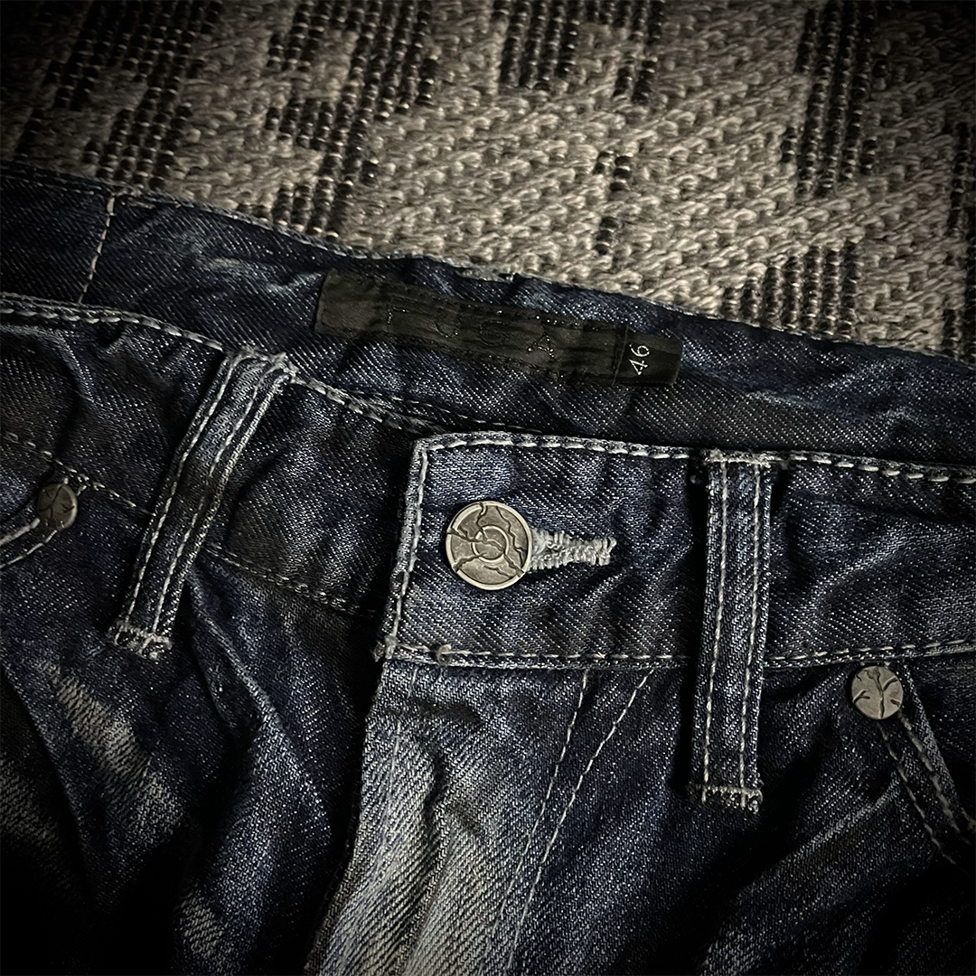 FUGA Whiskered Faded Distressed Flared Jeans