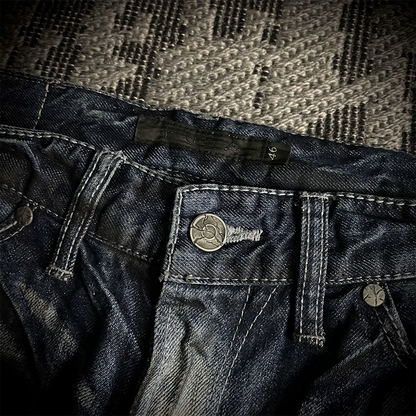 FUGA Whiskered Faded Distressed Flared Jeans