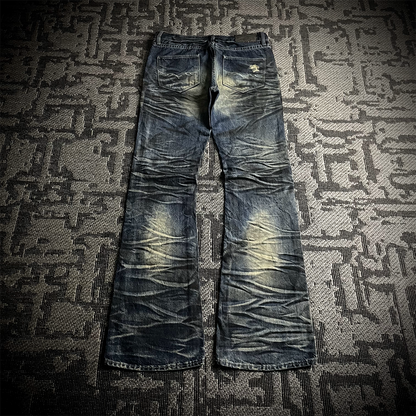 FUGA Whiskered Faded Distressed Flared Jeans
