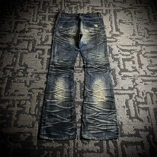 FUGA Whiskered Faded Distressed Flared Jeans