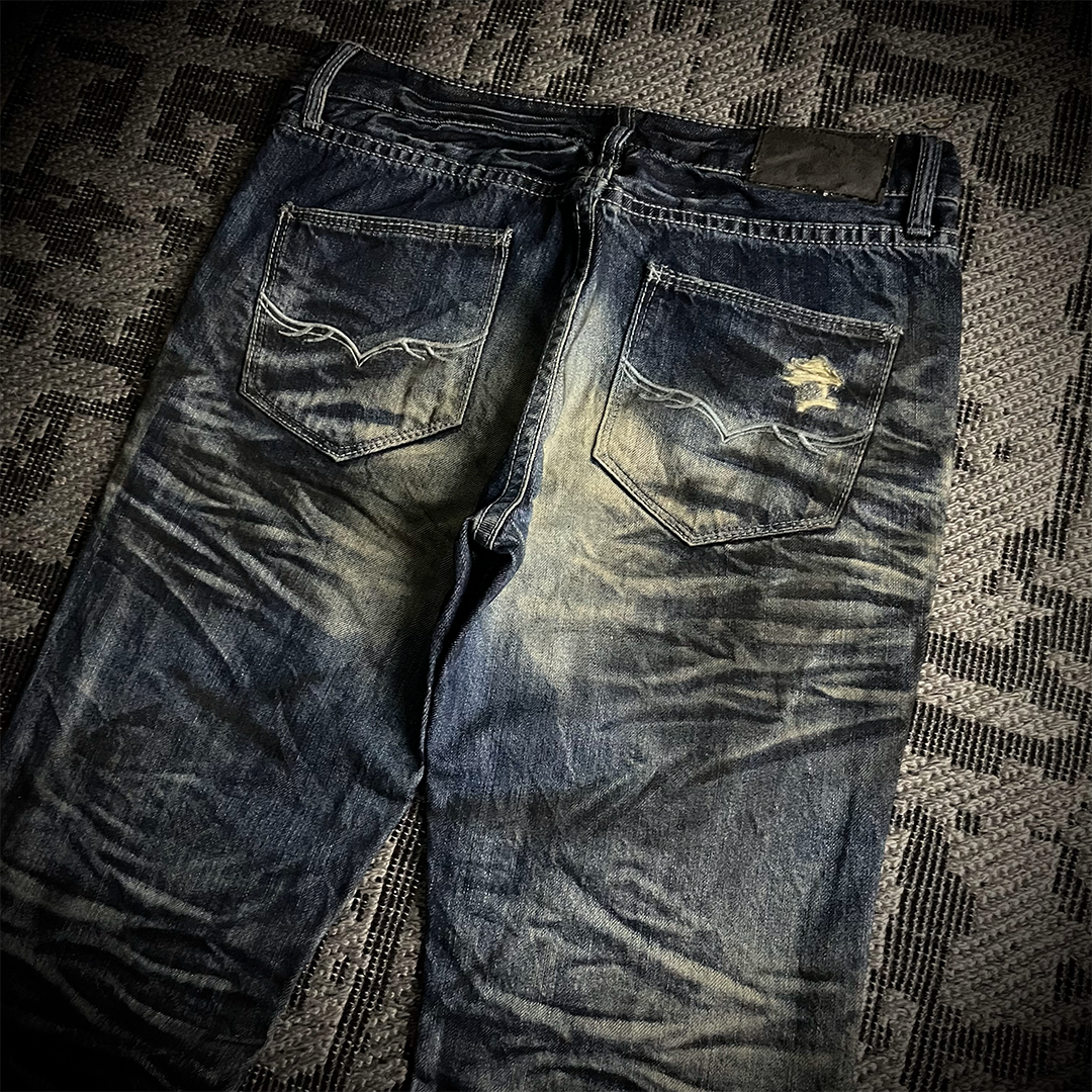 FUGA Whiskered Faded Distressed Flared Jeans
