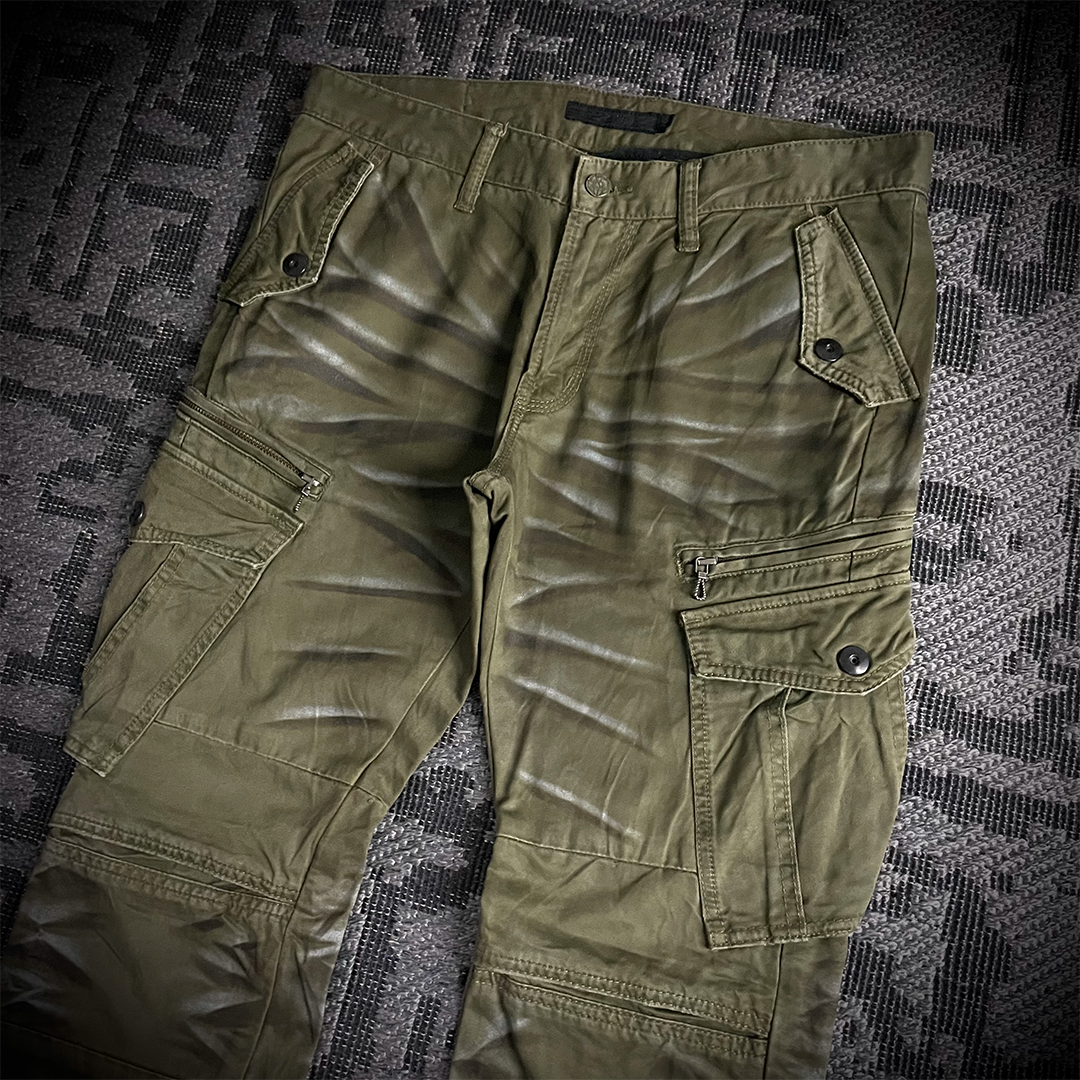 FUGA Whiskered Multizipper Flared Cargo Pants