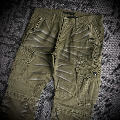 FUGA Whiskered Multizipper Flared Cargo Pants