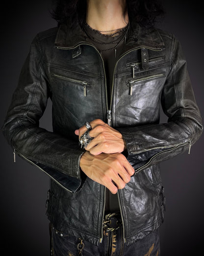 Atelier Sab Men Faded Buffalo Leather Biker Jacket