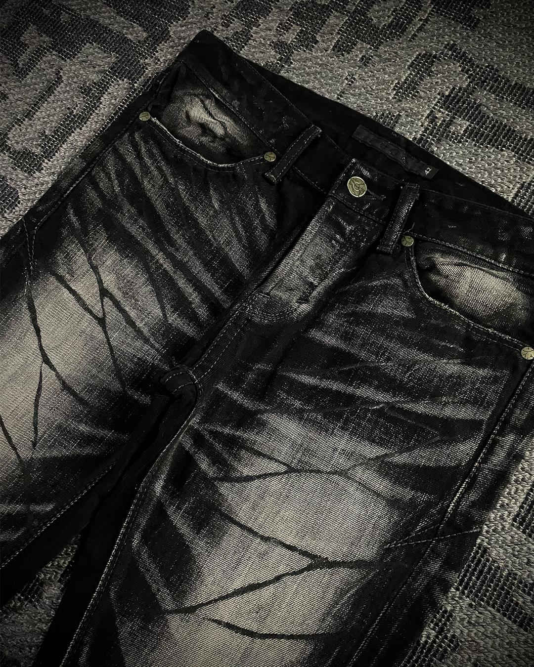 Fuga Whiskered Wax Black Jeans