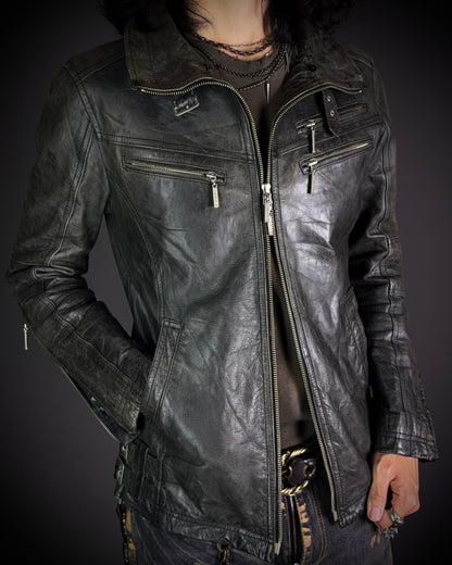 Atelier Sab Men Faded Buffalo Leather Biker Jacket