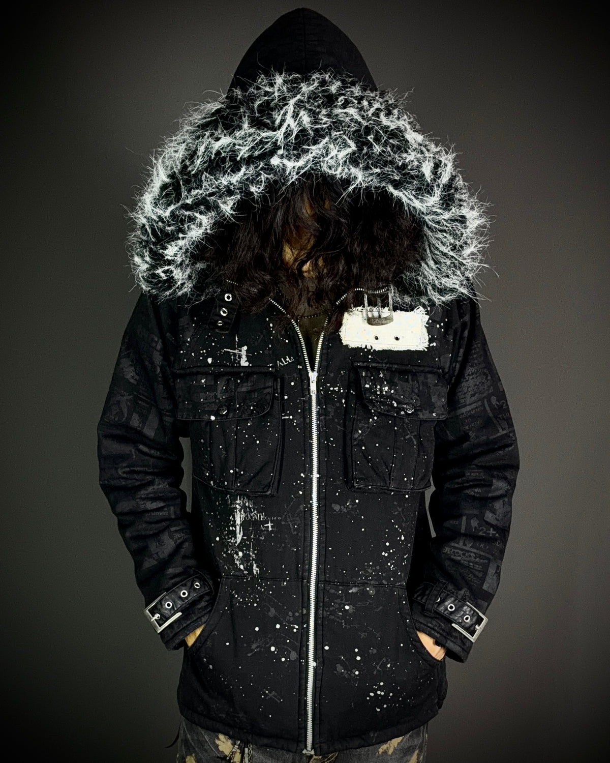 H.NAOTO H.ANARCHY Graphic Fur Hooded Jacket