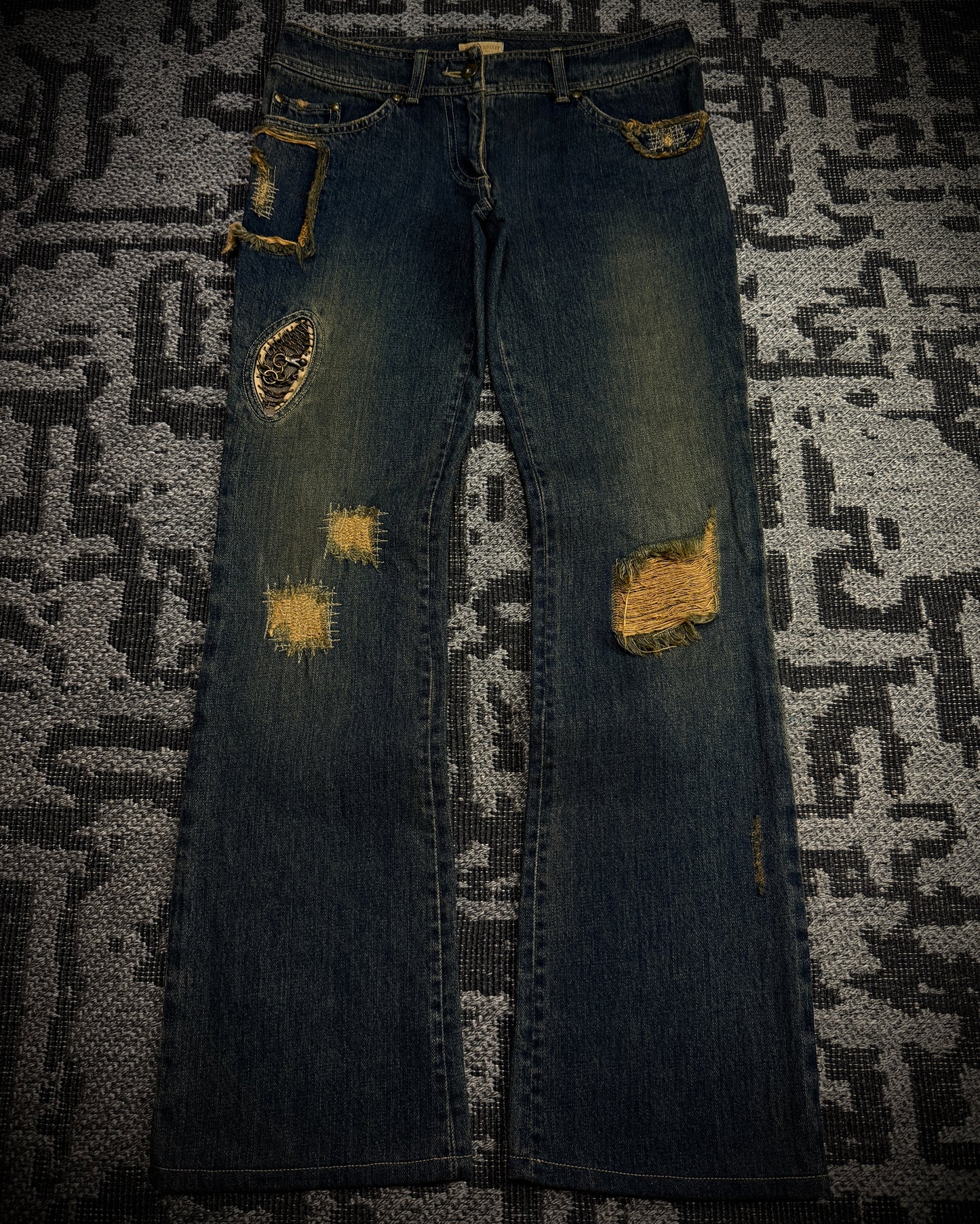 Share Spirit Distressed Skull Chain Cut-Out Bootcut Jeans