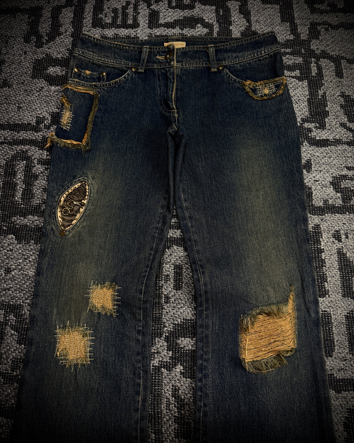 Share Spirit Distressed Skull Chain Cut-Out Bootcut Jeans