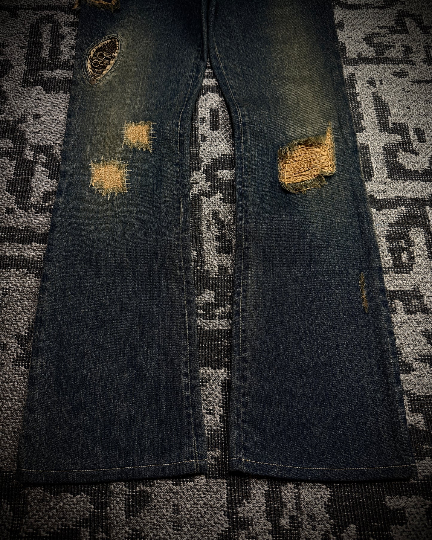 Share Spirit Distressed Skull Chain Cut-Out Bootcut Jeans
