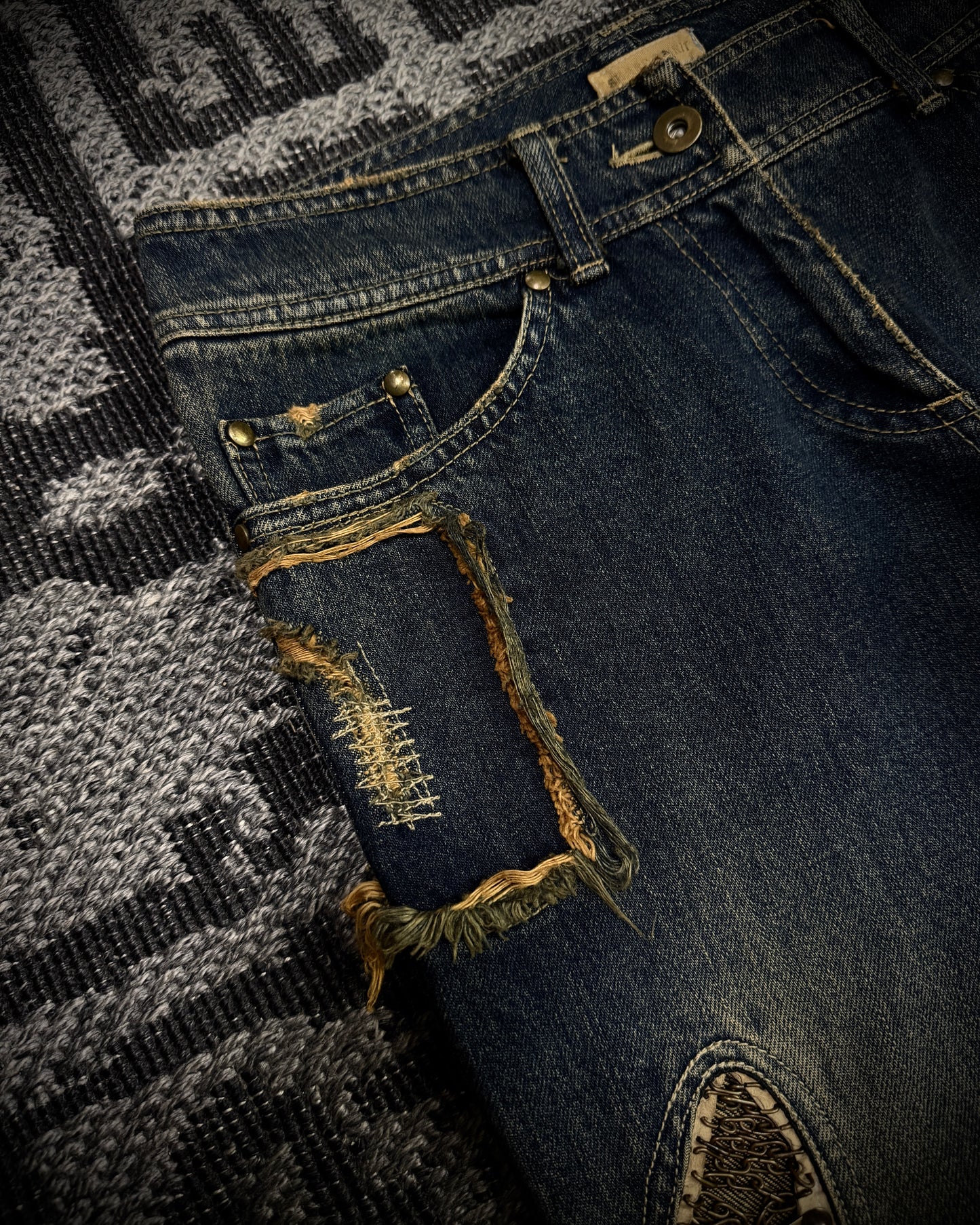 Share Spirit Distressed Skull Chain Cut-Out Bootcut Jeans