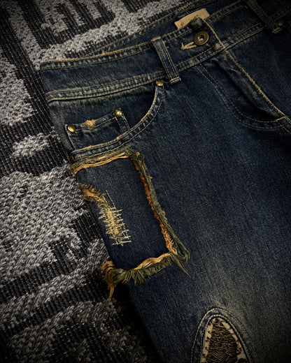 Share Spirit Distressed Skull Chain Cut-Out Bootcut Jeans