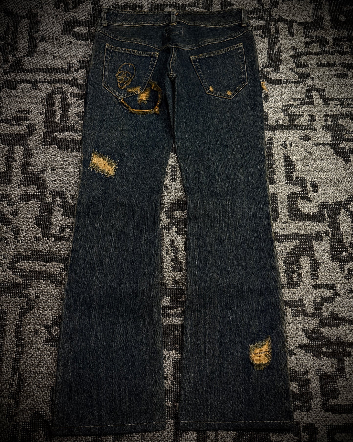 Share Spirit Distressed Skull Chain Cut-Out Bootcut Jeans