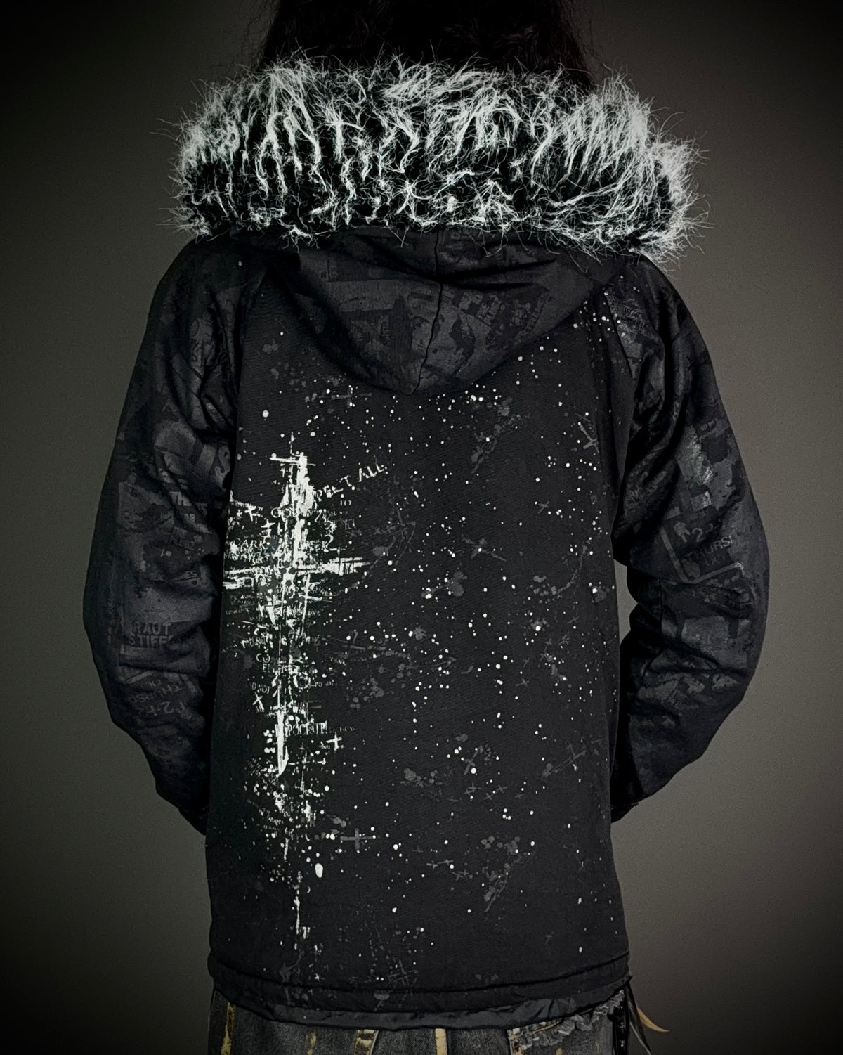H.NAOTO H.ANARCHY Graphic Fur Hooded Jacket