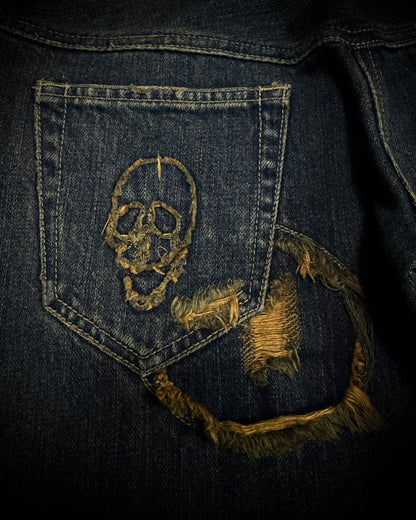 Share Spirit Distressed Skull Chain Cut-Out Bootcut Jeans